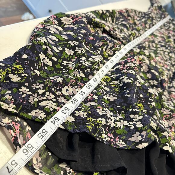 GANNI Black‎ Floral High Low Wrap Dress Womans 42 Large 10 / 12 - Picture 16 of 16